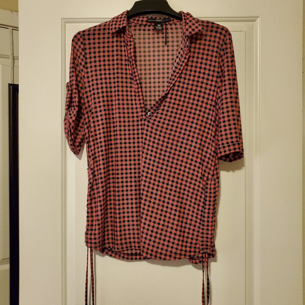 Amang NY stretchy pink/black plaid shirt